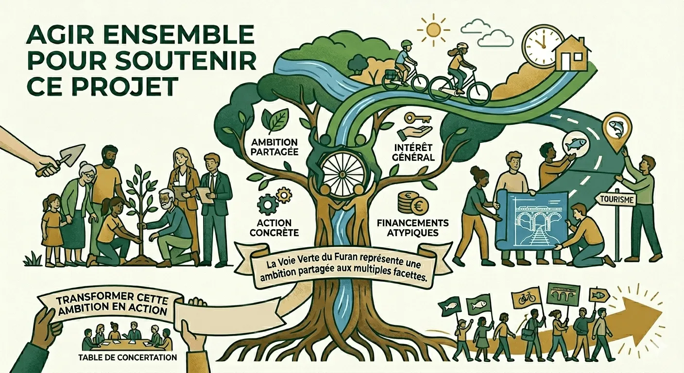 Agir ensemble pour soutenir le projet. La voie verte représente une ambition partagée aux multiples facettes.